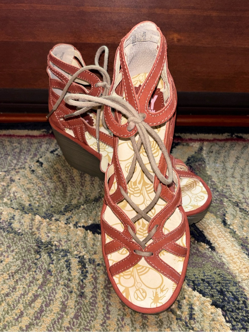 Fly London Leather Lace Up Wedge Sandals Sz 37